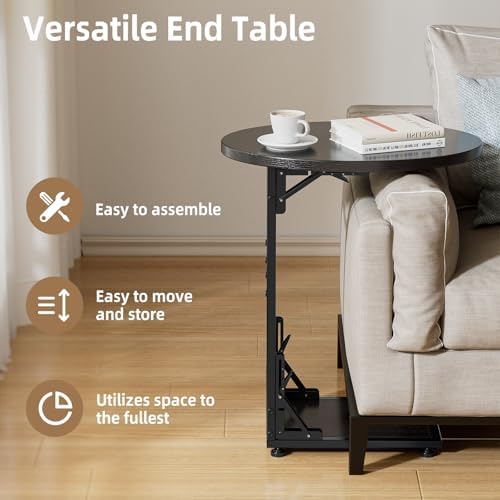 Elbourn Folding Side Table End Couch Tables, C-Shaped TV Stand - Image 5