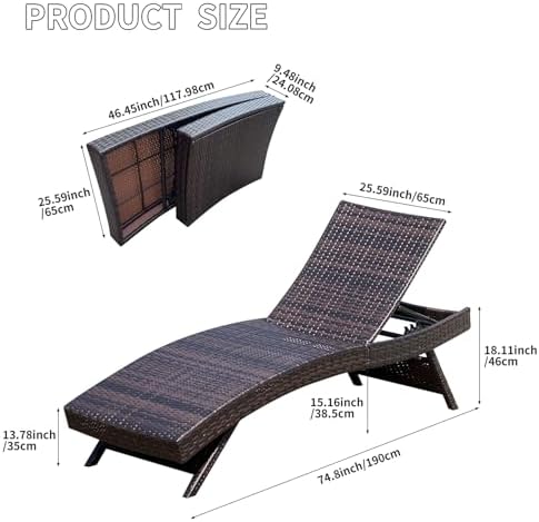 Folding Patio Chaise Lounge, Foldable Long Reclining Patio Seating Chairs - Image 3
