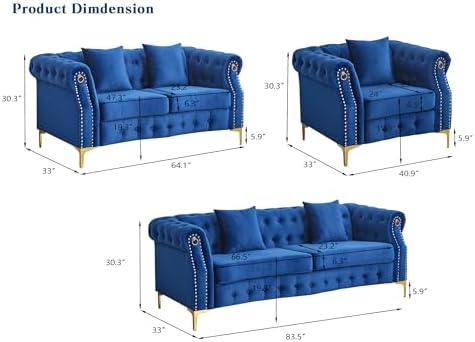 Hybition 3-Piece Living Room Sofa Set, Tufted Design - Image 4