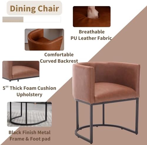 HNY Mid Century Modern Upholstered Barrel Dining Chairs - Image 4