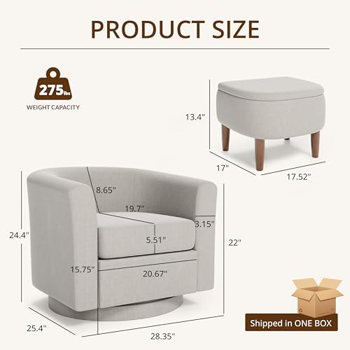 360° Swivel Accent Chair with Storage Ottoman - Image 2
