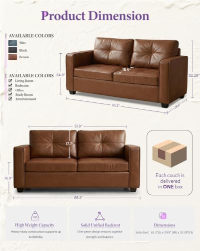 TYBOATLE 65'' Brown Faux Leather Loveseat - Image 2