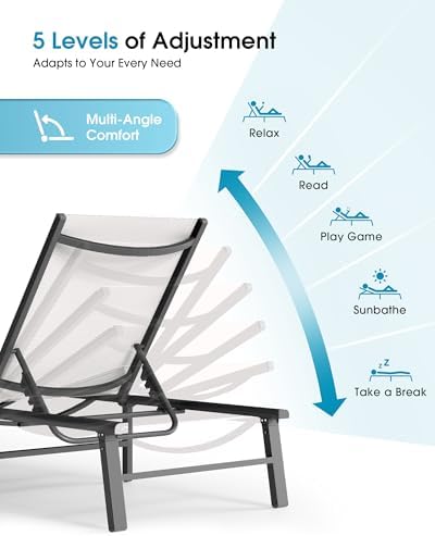 Ciokea Foldable Outdoor Lounge Chair Set of 2, No Assembly Aluminum Chaise - Image 5