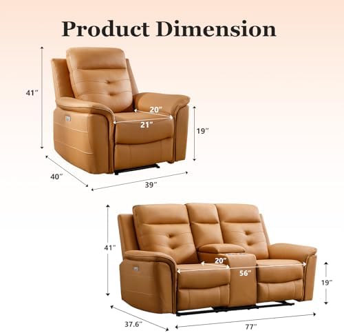 EBELLO Power Recliner Sofa Set, Faux Leather 2 Adjustable Single Recliner - Image 2