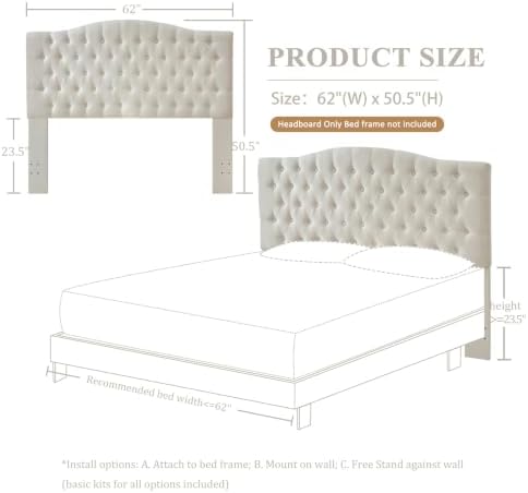 Furpopup Linen Queen Size Headboard Only, Upholstered Wall Mount - Image 2
