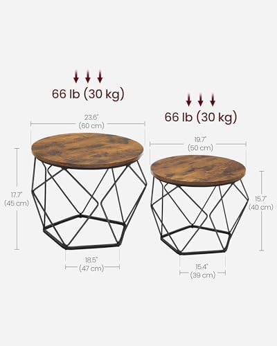 VASAGLE Small Round Coffee Table Set of 2, - Image 3