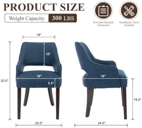 Blue Linen Upholstered Dining Room Chairs Set of 2 - Image 2