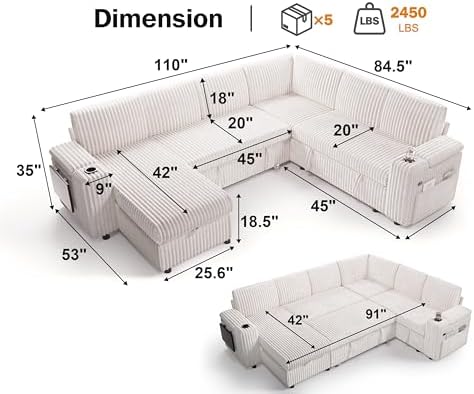 WEUP 111" Modular Sectional Sleeper Sofa - Image 3