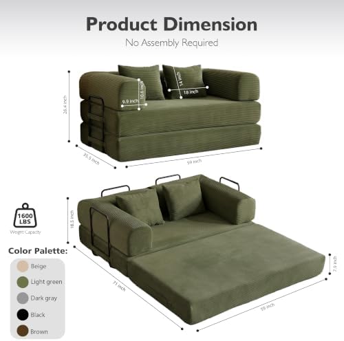 59in Boneless Couch Convertible Futon Sofa Bed Queen - Image 2