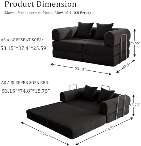 Futon Sofa Bed Modular Loveseat Sleeper Folding Pull Out Couch - Image 2