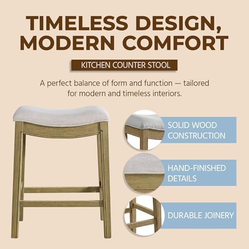 ROME + OAK Parker 26 Inch Counter Stool, Backless Saddle, Natural Finish - Image 3