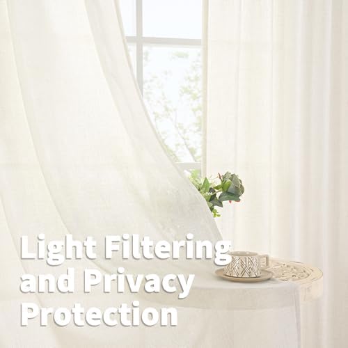YoungsTex Ivory Linen Semi Sheer Curtains 84 Inches Long Light Filtering - Image 3