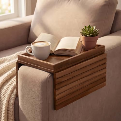 Sofa Arm Tray, Fits 6.5"+ Couch Armrest, Foldable Bamboo Large Storage Tray by Unknown
