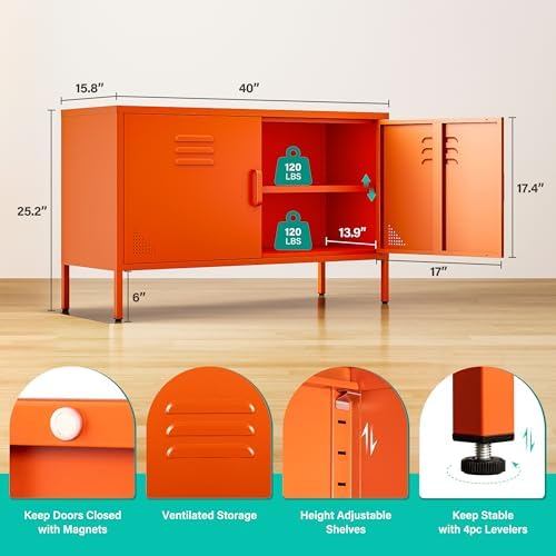 SISESOL Orange Metal Storage Cabinet - Image 2