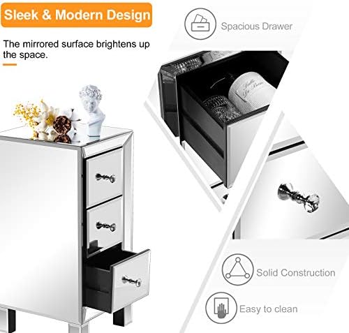 Bonnlo 3-Drawer Mirrored Nightstand End Table Bedside Table - Image 7