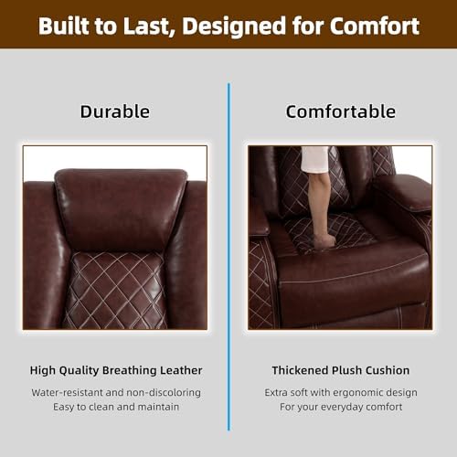 Power Recliner Sofa Set, Breathing Leather Reclining Couch Set, Leather - Image 5