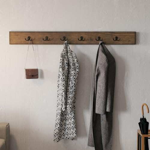 Pomona Solid Wood Entryway Wall Mount Coat Hook, Rustic Brown, 48 Inch - Image 5