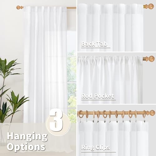 YoungsTex White Linen Curtains 80 Inch Length - Image 6
