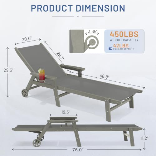 AreShark HDPE Patio Chaise Lounge Chair - Image 3