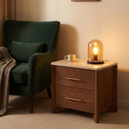 Nightstand with 2 Drawers, Marble Top Night Stand, 23.6” Bedside Table - Image 4