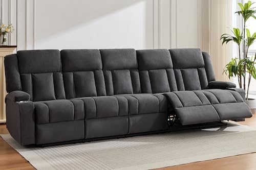 Recliner Sofa with Cup Holders, 5-Seater Fabric Reclining Couch, Manual by Unknown