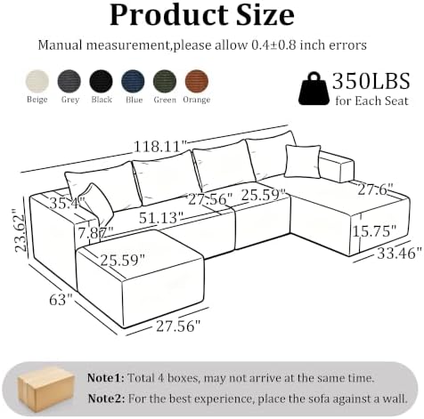 Boneless Couch U-Shaped Sectional Sofa - Image 2