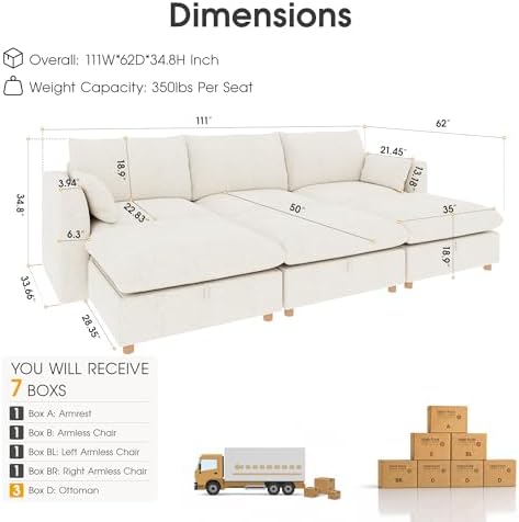 WorthFurni Oversized Modular Sectional Sofa, Comfty 6 Seat Modular Sofa - Image 2