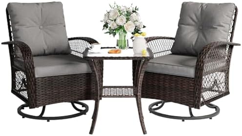 Patio Furniture Set 3 Pieces, Outdoor Swivel Glider Rocker Bistro Set by VonzoyHome