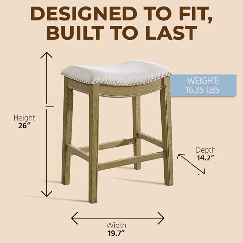ROME + OAK Parker 26" Counter Stool, Backless Saddle, Natural Wood, 3 Pack - Image 2