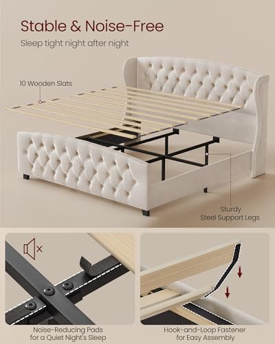 VASAGLE King Platform Bed Frame, Upholstered, Wooden Slats - Image 5