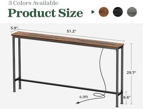 SUPERJARE 51.2 inch Narrow Behind Couch Table - Image 3