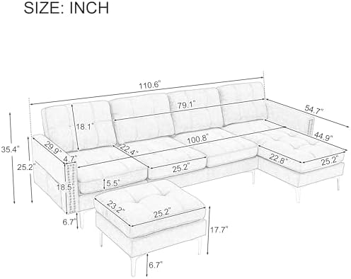 P PURLOVE Velvet Modern Large Sectional Sofa, U Shape Upholstered Couch - Image 2