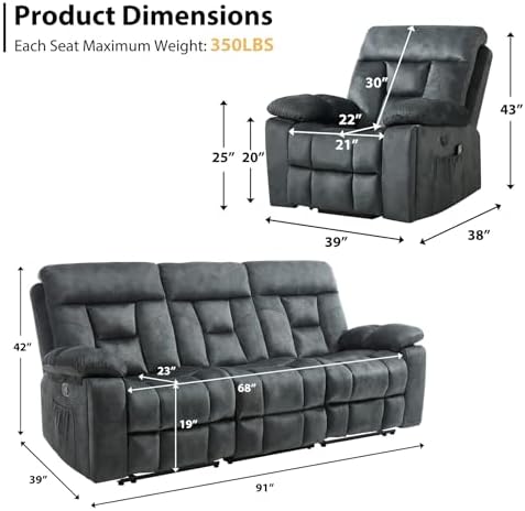 CANMOV Recliner Sofa Set, Power Lift Recliner - Image 2