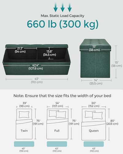 SONGMICS 43.3 Inches Folding Storage Ottoman Bench, Load 660 lb - Image 3