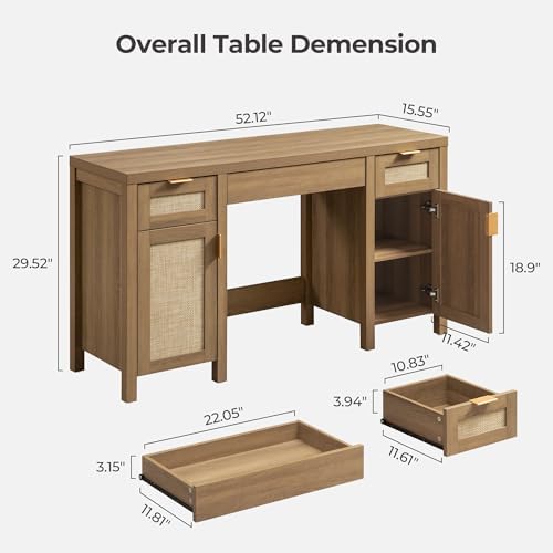 SICOTAS Rattan Vanity Home Office Desk 52" Vanity Table - Image 2