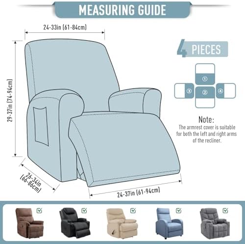 TAOCOCO Stretch Recliner Chair Covers 4 Piece, Dusty Blue - Image 5