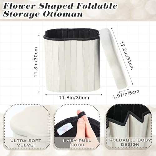 Qinyoung 2 Pcs Storage Ottoman Flower Shaped Foot Stools Foldable Velvet - Image 3