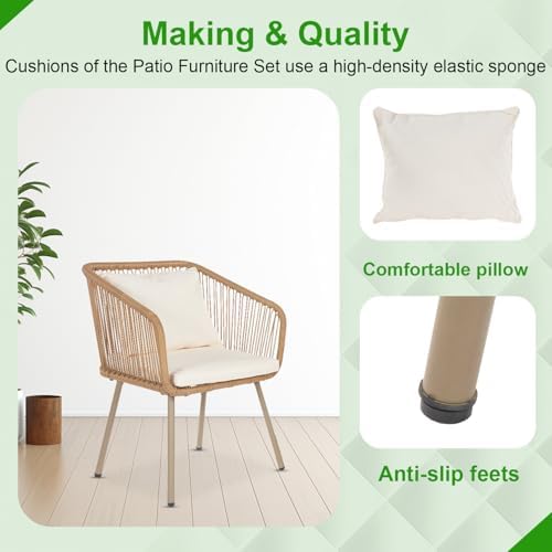 FDW 3-Piece Patio Furniture Set | White | Outdoor Wicker Furniture - Image 5