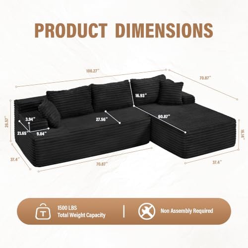 Hobestluk Boneless Couches Modular Sectional Sofa L-Shape Oversized Chaise - Image 2