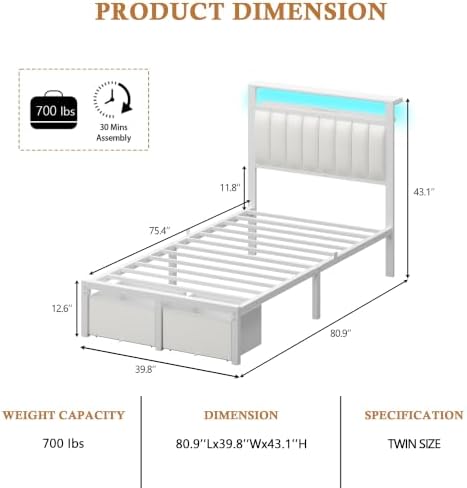 Furnulem White Twin Bed Frames - Image 2