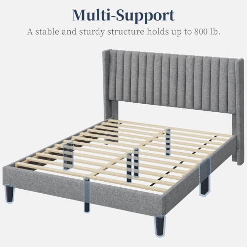 Yaheetech Queen Bed Frame with Headboard, Light Gray Channel-Tufted Platform - Image 5