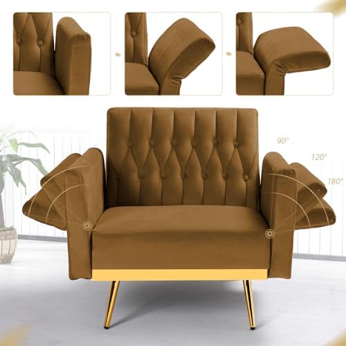Velvet Accent Chair w/Ottoman & Adjustable Backrest - Image 5