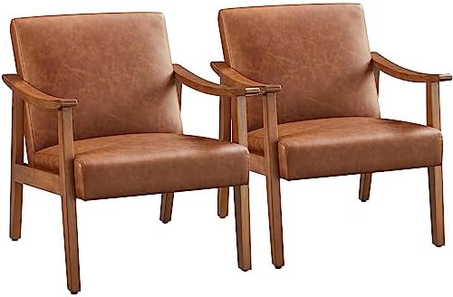 Yaheetech Accent Chairs Set of 2, Mid-Century Armchairs, Light Brown by Yaheetech