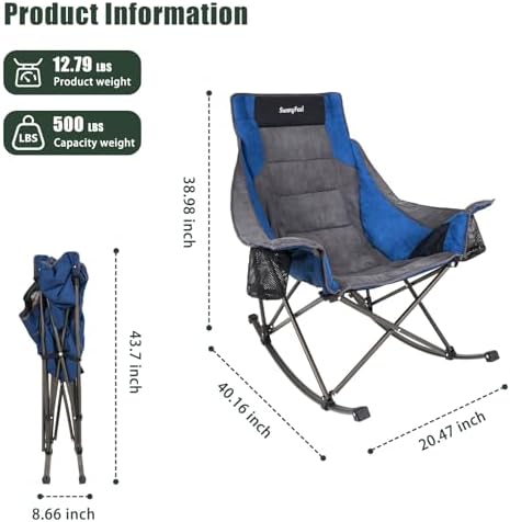 SUNNYFEEL Oversized Folding Rocking Camping Chair 2 Pack, 500lbs Blue - Image 3