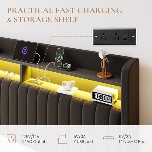 SHA CERLIN Queen Size LED Lift Up Storage Bed Frame Charging Station - Image 3