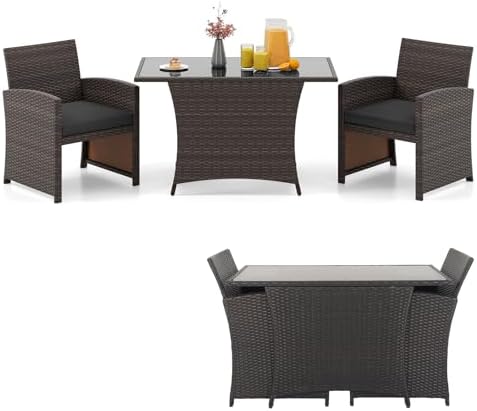 Tangkula 3 Piece Patio Wicker Dining Set, 2 Rattan Chairs by TANGKULA