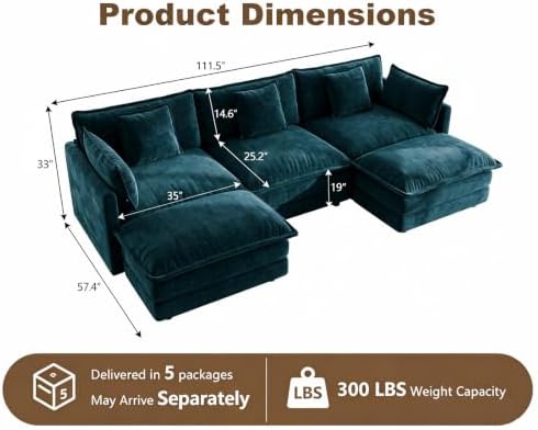 111.5" Modular Sectional Sofa, U Shaped Cloud Couch - Image 2