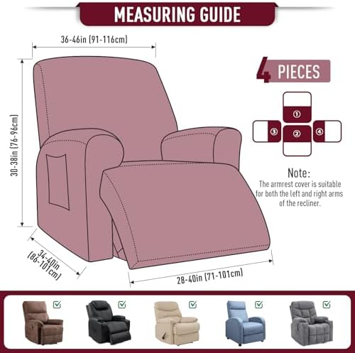 TAOCOCO Oversized Stretch Recliner Chair Covers 4 Piece - Image 4