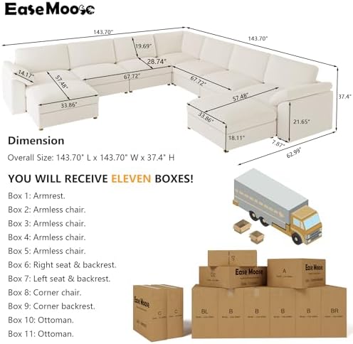 EASE MOOSE Oversized Sectional Modular Sofa, Comfty U Shape Sectional Modern - Image 2