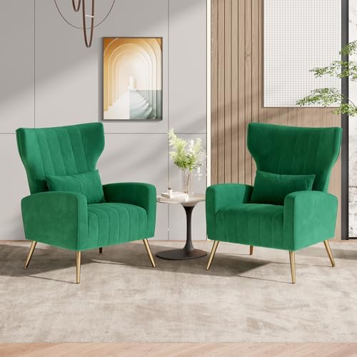 Nalupatio Velvet Accent Chairs Set of 2 Modern High Back Armchair Arm Chair by Nalupatio